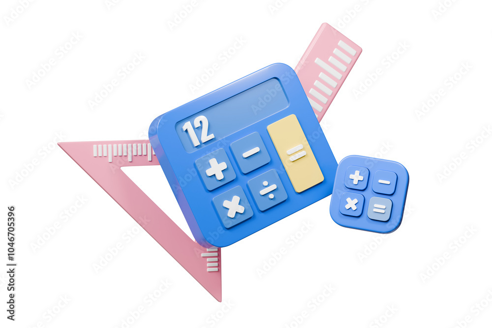 Poster 3d calculator device icon. minimal calculating machine, mathematic tool icon on isolated background.