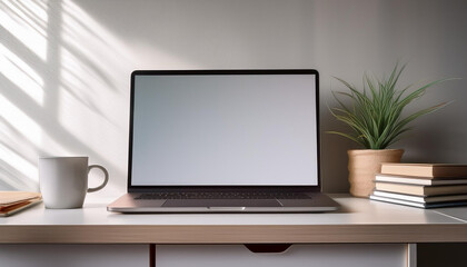 Minimalist Workspace with Laptop and Coffee Mug