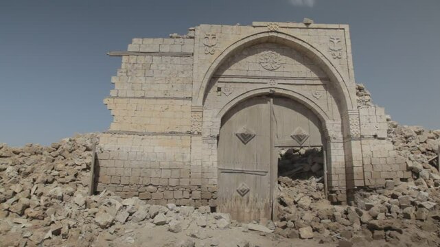 Sudan, Port Sudan, Suakin, wodden door in a ruined ottoman coral buildings