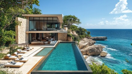 Fototapeta premium Coastal villa with luxurious amenities.
