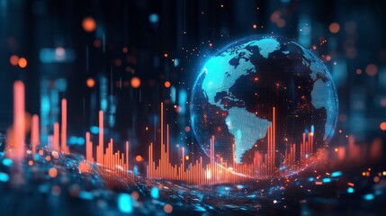 A glowing blue globe with a digital data stream around it, symbolizing the interconnectedness of our world and the flow of information.