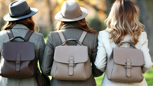 Stylish Women Showcase Elegant Backpacks in a Chic Outdoor Setting During Autumn