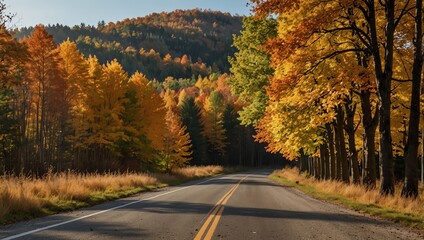 Obraz premium Autumn season in jungle , A photo of an autumn road lined with colorful trees.