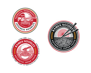 Set bundle Ramen noodle with Chopstick Asian food logo template for business