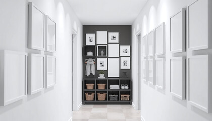Monochromatic Hallway with Blank Gallery Wall Installation