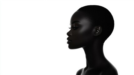 A striking silhouette of a profile, highlighting graceful features against a minimalist white background.