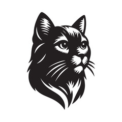 Cat Head Silhouette in Black - Vector Graphic.