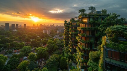 Obraz premium Green Cityscape at Sunset