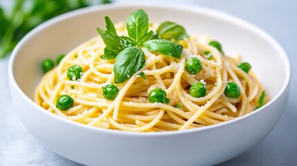 Spaghetti primavera with fresh green vegetables and a light lemony sauce, capturing the essence of freshness for National Spaghetti Day 