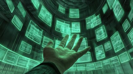 Futuristic Scene with Projected Digital Boxes