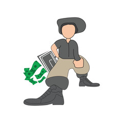 illustration of a man holding a suitcase filled with money