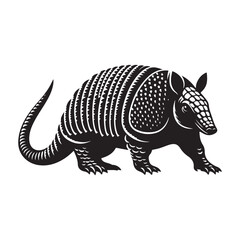 Vector Silhouette of Armadillo on a White Background.