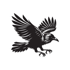 Obraz premium Crow Raven Bird Silhouette Vector Art on White Background.