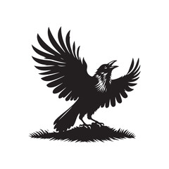 Crow Raven Bird Silhouette Vector Art on White Background.
