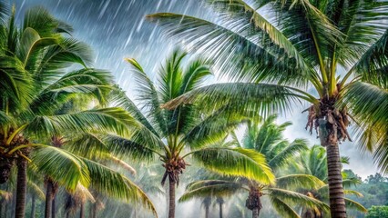 Obraz premium Dramatic Macro Photography of Palm Trees Battling Strong Winds and Stormy Weather â€“ Nature's Fury Captured in Detail