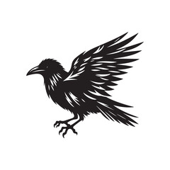 Obraz premium Black Crow Raven Silhouette Vector on White Background.