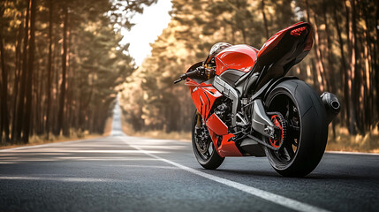 Obraz premium stunning motorcycle parked on open road surrounded by trees