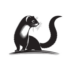 Weasel Silhouette Graphic in Vector Format, White Background.