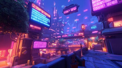 Fototapeta premium Neon Blue High-Tech Cityscape at Night