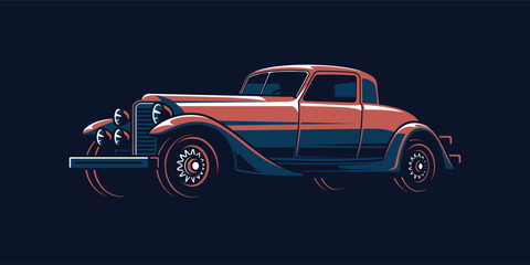 Colored Retro Car On Dark Bakcground Illustration