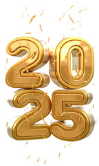 3d rendering Happy new year 2025 gold 3d text effect banner design template