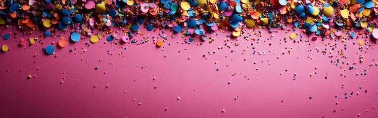 Colorful Celebration Background with Confetti on a Soft Pink Background