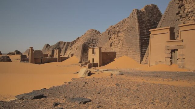 Sudan, Kush, Meroe, pyramids and tombs in royal cemetery