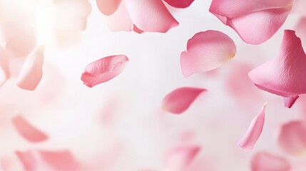 Photo of, Pink background with soft gradient and floating rose petals for design, banner template