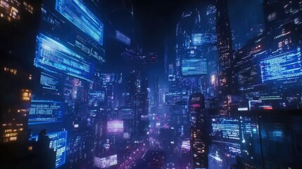 Futuristic Neon City Skyline at Night