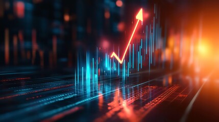 Abstract glowing graph with upward trend line, symbolizing growth, success, and prosperity in a digital business environment.