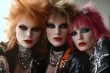 Naklejka premium Glam rock band portrait in the 1980s