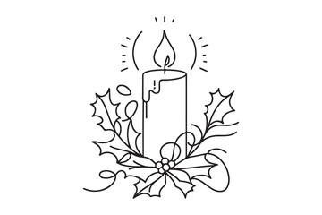 Christmas candle icon, candle drawn with one continuous line. Vector illustration