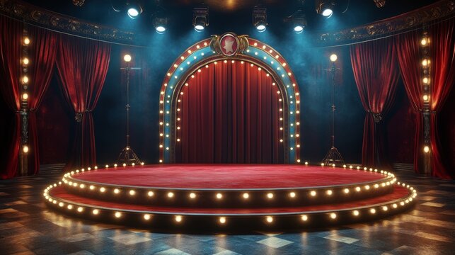 3d render circus background with a podium and lighting
