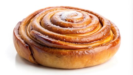 Fototapeta premium Sweet and delicious cinnamon bun roll swirl on white background