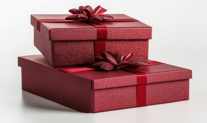 Obraz premium Festive Red Gift Boxes with Ribbons and Glittering Details
