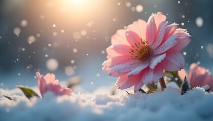 A graceful animation showcasing winter flowers blooming and closing, elegantly surrounded by softly falling snowflakes, adding a touch of winter beauty.