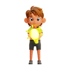 3D Illustration Boy Student Think of Ideas