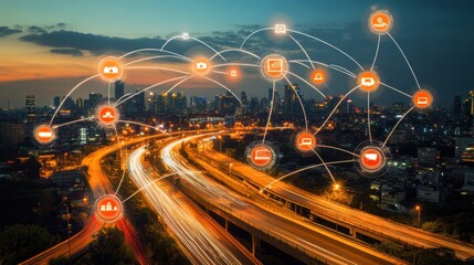 Sleek Technology Interface with Connected Icons