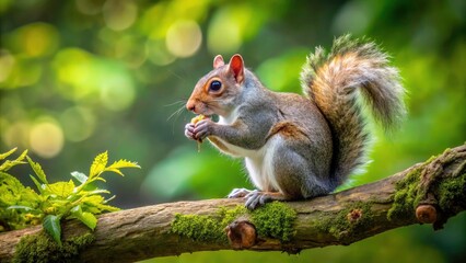 Fototapeta premium Long Exposure of a Grey Squirrel Cleaning Its Paw in Beckenham Kent Tree Landscape
