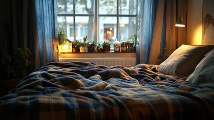 Cozy bed with a flannel comforter