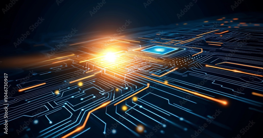 Aufkleber digital background featuring an array of glowing data streams and circuit patterns, representing the