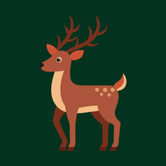 Vector illustration of deer, animal in flat style. Wild animals, Christmas deer, wildlife concept. Vector illustration