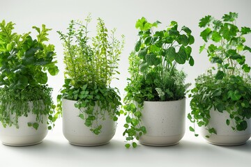 Fototapeta premium Lush green plants in modern pots, vibrant and fresh for indoor decor.