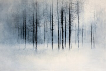 winter wonderland, a magical snowy forest with abstract shadows dancing among snow-covered branches, a surreal homage to winters peace