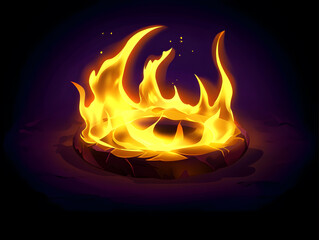Fototapeta premium Circle fire frame cartoon illustration isolated on black background 