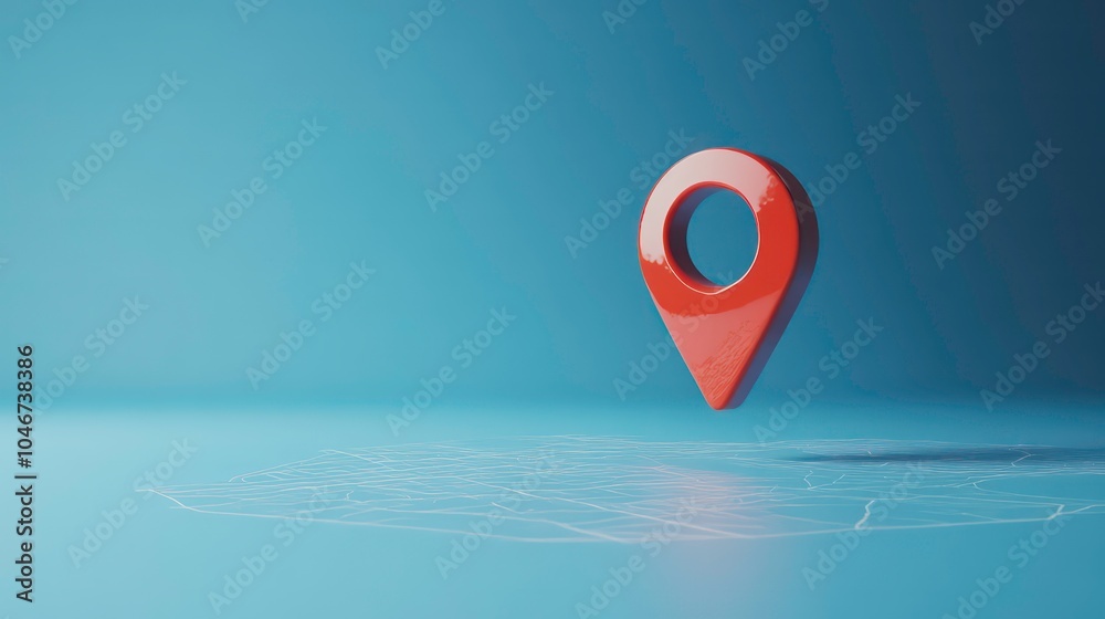 Poster Red 3D location pin hovering over a blue background with a subtle map pattern.