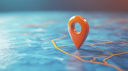 An orange location pin stands tall on a map with yellow lines, highlighting a specific location.