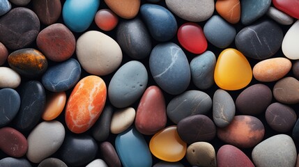 Close-up photo of small rocks Bright, beautiful, clear colors scattered all over the floor