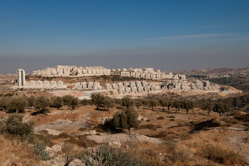 Panoramic view of the Har Homa residential neighborhood of southern Jerusalem, Israel.