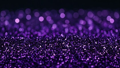Close-up of purple glitter with sparkling bokeh effect on a dark background.